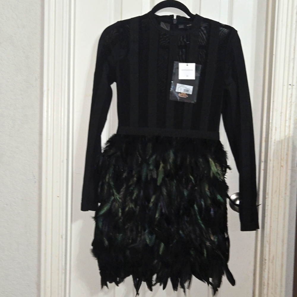 Peace+Love- Black Feathered Long Sleeve Dress- US Dress Size 6